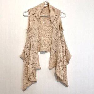 MOSSIMO SUPPLY CO Cream Beige Knit Crochet Open Cotton Sleeveless Sweater / Vest